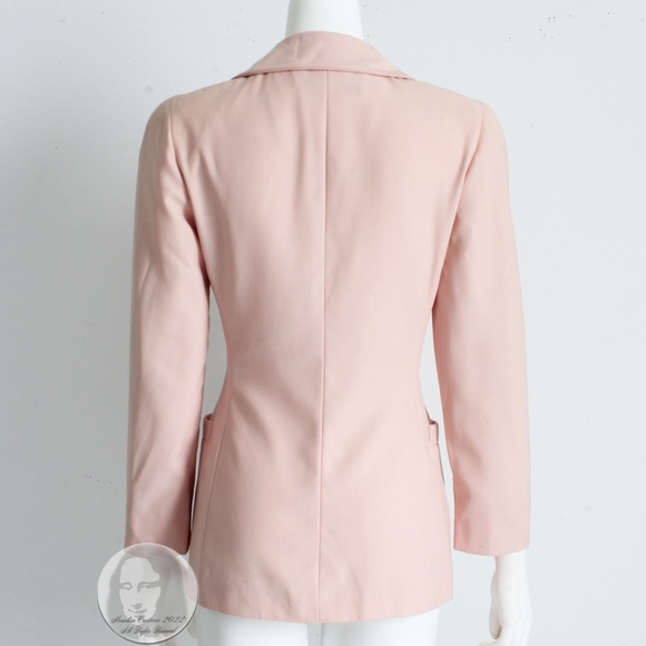 Genny Italy Jacket Pale Pink Blazer Shawl Collar Wool Gabardine US 6 Vintage 90s - Picture 6 of 9